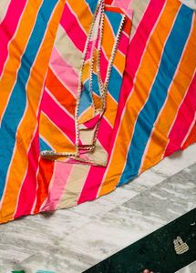 Vibrant Striped Anarkali Kurta with Dupatta