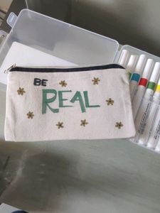 hand painted 'Be Real' Canvas Pouch (new)