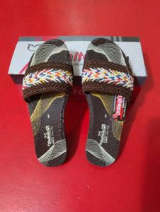 Comfortable Brown Slides with Colorful Trim