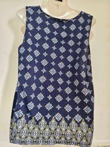 Blue Printed Sleeveless Kurti 38"-40"