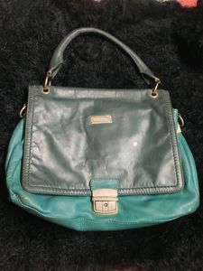Chic Teal & Gray Leather Handbag