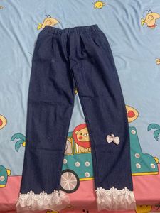 Cute Denim Pants with Lace Trim