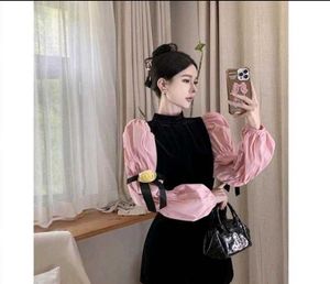 Chic Black dress with Pink Puff Sleeves
