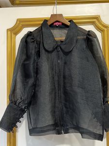Sheer Black Puff Sleeve Blouse