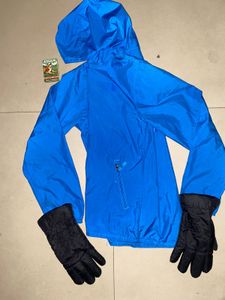 Blue Hooded Rain Jacket with Gloves