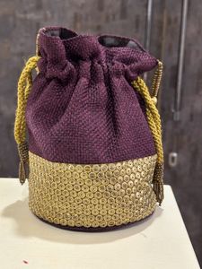 Designer Embellished Potli Bag – Purple & Gold