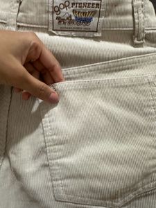 Off White Courdroy Pants For Ladies