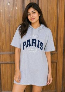 Grey Paris Hoodie T-shirt Dress