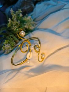 Elegant Gold Pearl &amp; Cowrie Shell Cuff🫠🎀