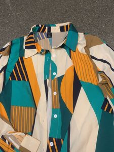Retro Geometric Print Button-Up Shirt