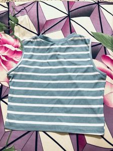 Sleeveless Striped Blue and White Crop top