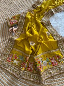 Elegant Mustard Yellow Embroidered Saree