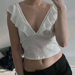 Bershka white ruffle top