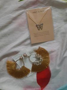 Price Red.  Brand New Earring And Butterfly Neckl