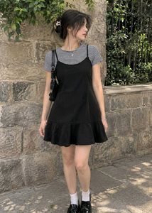 Black Ruffle Hem Slip Dress