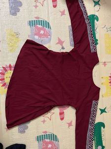 Maroon Kurta with Embroidered Sleeves