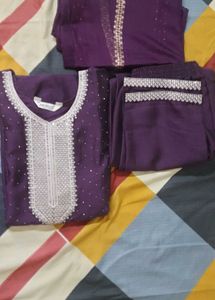 Elegant Purple Embroidered 3 piece set