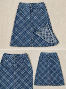 Plaid Denim Midi Skirt