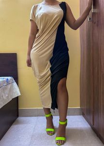 Asymmetrical Color Block Midi Dress