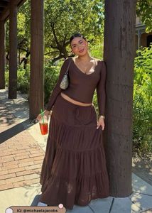 Boho Brown Tiered Maxi Skirt