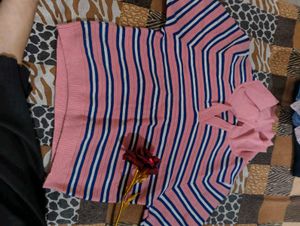 Striped Pink top with Bow Detail