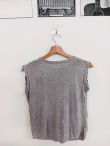 Grey Textured Sleeveless Top