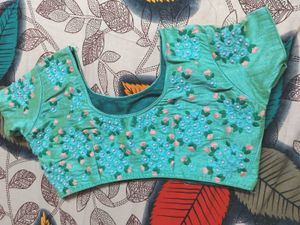 Embroidered Teal Saree Blouse