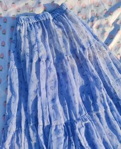 Blue Floral Tiered Maxi Skirt