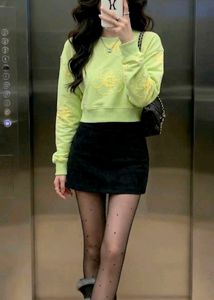 Lime Green Embroidered Cropped Sweatshirt