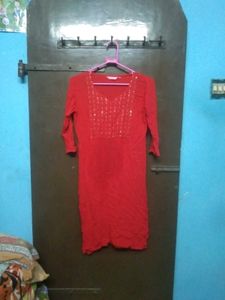 Red Embellished Kurta