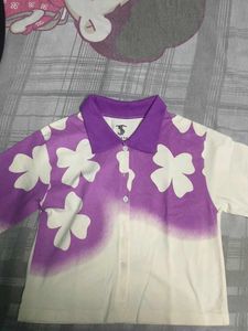 Purple Floral Print Collared Shirt