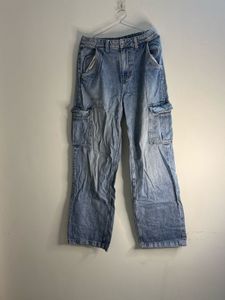 Womens Light Wash Cargo Jeans