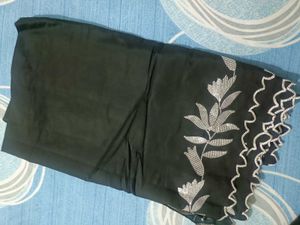 Elegant Black Kurta Set with White Embroidery