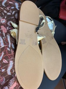 Golden Floral Embellished Flat Sandals