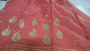 Elegant Pink Saree with Gold Leaf