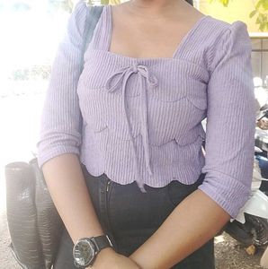 Lilac Textured Tie-Front Top