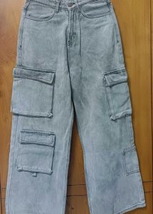 NEWME Grey Cargo Wide leg Jeans