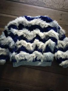 length 22,Fuzzy Blue &amp; White Striped Sweater