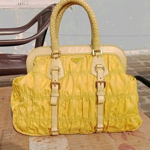 OG PRADA Yellow Tessuto Gaufre Frame HandBag