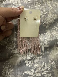 Beaded Baby Pink Tassel Earrings