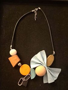 Unique Geometric Wood & Fabric Necklace