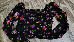 Chic Floral Print Square Neck Top