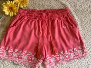 Coral Embroidered Shorts