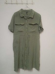 Olive Green Button-Up Shirt Dress