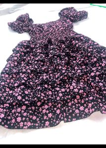 Lolita Floral Puff Sleeve Tiered Dress