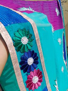 Elegant Teal Embroidered Saree &amp; Blouse