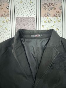 Men's Black Blazer with Crest Detail