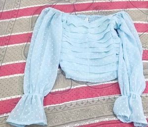 Sheer Polka Dot Ruffle Crop Top