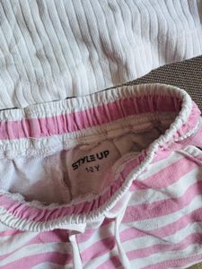 Bow Pink &amp; White Striped Shorts Set