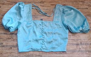 Cute Blue Puff Sleeve Top(Not Worn)